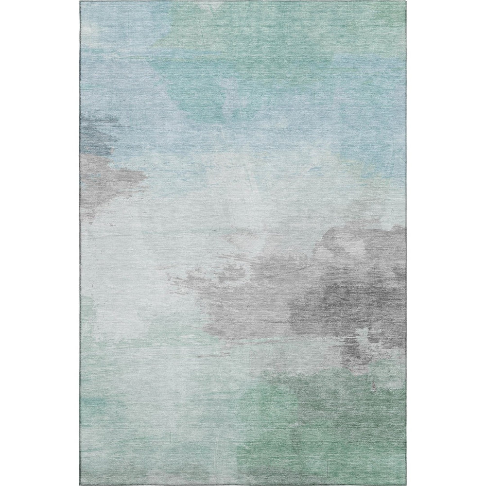 HomeRoots 9' X 12' Soft Pale Aqua Gray Silver Abstract Rug - Washable, UV Protected, Pet & Kid Friendly Design 694187