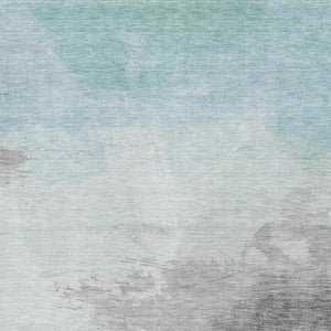 HomeRoots 9' X 12' Soft Pale Aqua Gray Silver Abstract Rug - Washable, UV Protected, Pet & Kid Friendly Design 694187