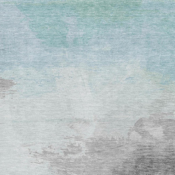 HomeRoots 9' X 12' Soft Pale Aqua Gray Silver Abstract Rug - Washable, UV Protected, Pet & Kid Friendly Design 694187