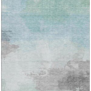 HomeRoots 9' X 12' Soft Pale Aqua Gray Silver Abstract Rug - Washable, UV Protected, Pet & Kid Friendly Design 694187