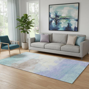 HomeRoots 5' X 8' Stylish Abstract Area Rug in Sky Blue, Lavender & Beige – Washable, UV Protected, Non-Slip! 694190