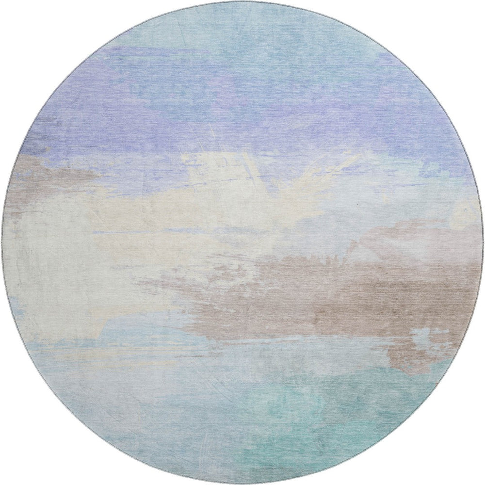 HomeRoots 8' X 8' Abstract Round Rug in Sky Blue, Lavender & Beige – Washable, UV-Protected, Family-Friendly Decor 694191