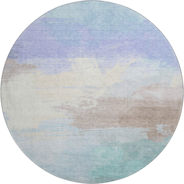 HomeRoots 8' X 8' Abstract Round Rug in Sky Blue, Lavender & Beige – Washable, UV-Protected, Family-Friendly Decor 694191