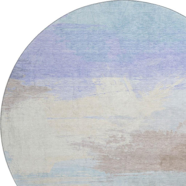 HomeRoots 8' X 8' Abstract Round Rug in Sky Blue, Lavender & Beige – Washable, UV-Protected, Family-Friendly Decor 694191