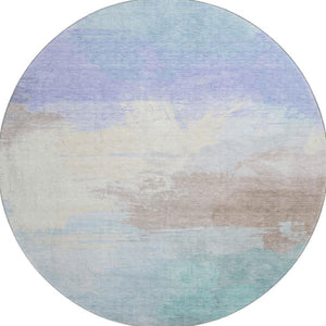 HomeRoots 8' X 8' Abstract Round Rug in Sky Blue, Lavender & Beige – Washable, UV-Protected, Family-Friendly Decor 694191