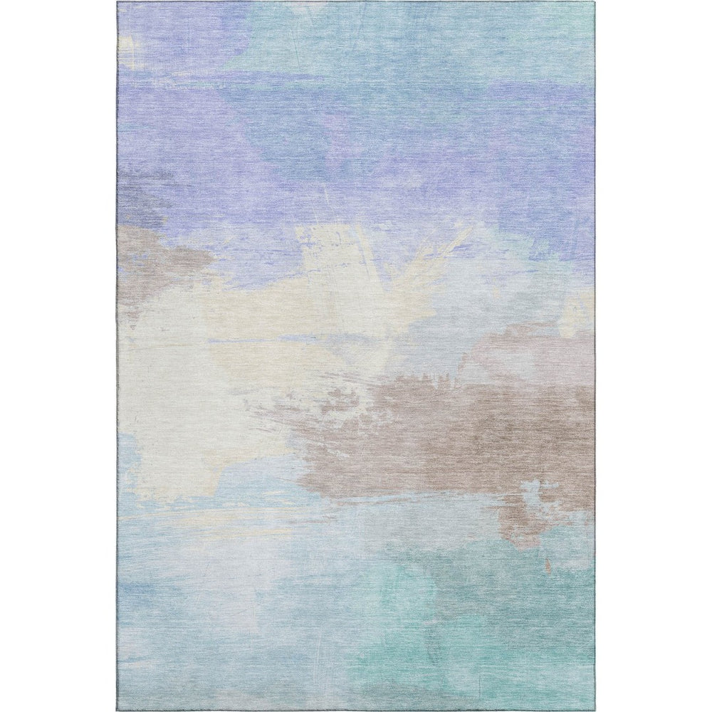 HomeRoots 9' X 12' Sky Blue Lavender Beige Abstract Rug - Washable, UV Resistant, Non-Slip for Easy Care 694193
