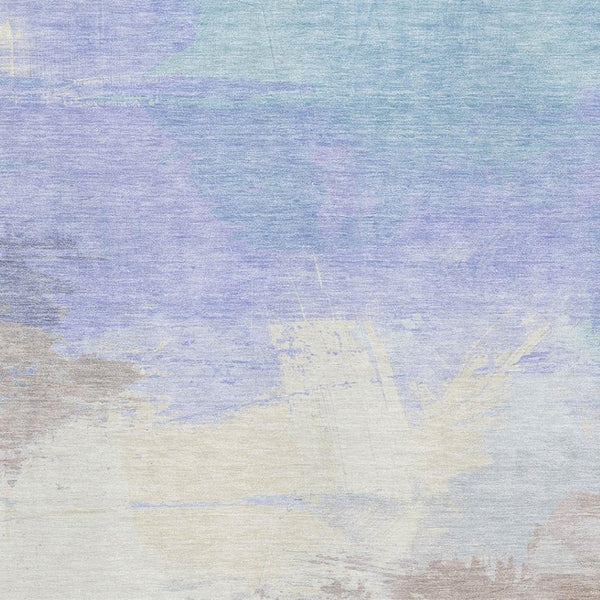 HomeRoots 9' X 12' Sky Blue Lavender Beige Abstract Rug - Washable, UV Resistant, Non-Slip for Easy Care 694193