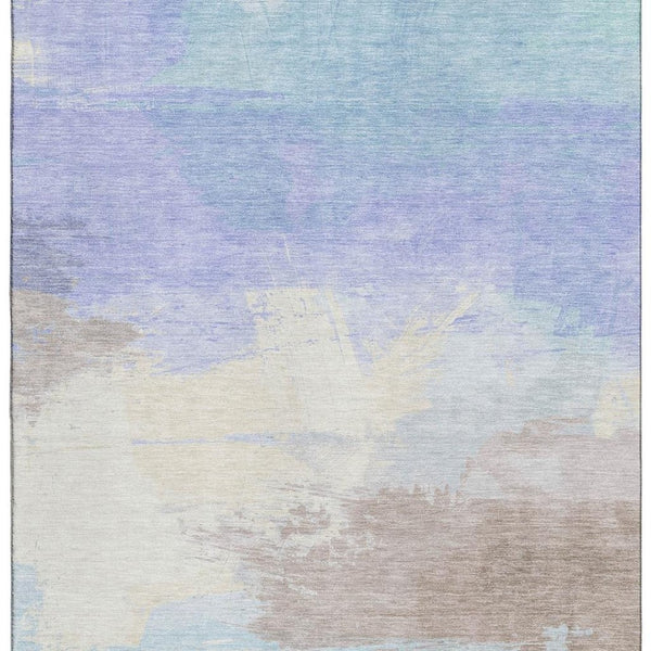 HomeRoots 9' X 12' Sky Blue Lavender Beige Abstract Rug - Washable, UV Resistant, Non-Slip for Easy Care 694193
