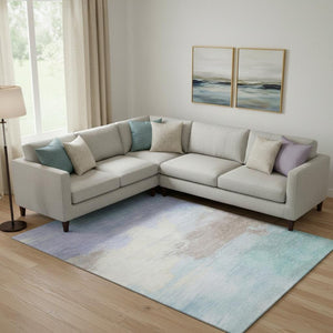HomeRoots 10' Sky Blue Lavender Beige Abstract Area Rug - Washable, UV Protected, Stain Resistant for Durability 694194