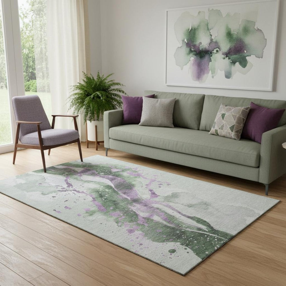 HomeRoots 5' X 8' Artichoke Green Abstract Area Rug with UV Protection, Washable, Non-Slip, and Stain-Resistant 694196