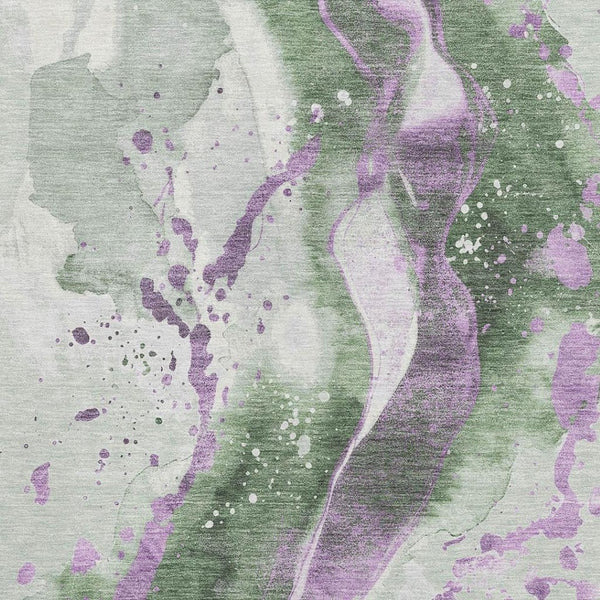 HomeRoots 8' Modern Abstract Area Rug in Artichoke Green, Lavender & Ivory - Washable, Durable & UV Protected 694198