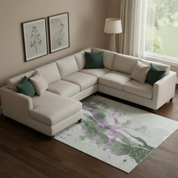 HomeRoots 9' X 12' Artichoke Green Abstract Area Rug - Washable, Stain-Resistant, UV Protected for Family Homes 694199