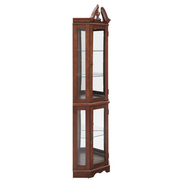 English Elm Walnut Corner Display Cabinet with Mirrored Back Lit Glass Shelves for Living Room W1693P176659