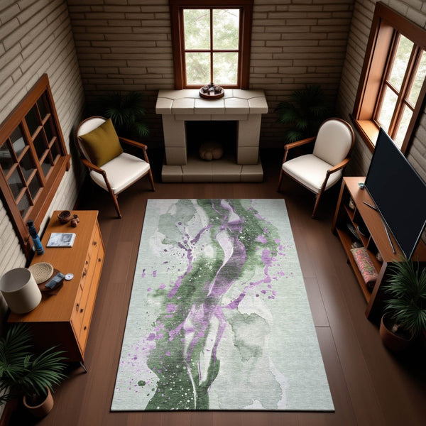 HomeRoots 10' X 14' Artichoke Green Abstract Area Rug - Stain-Resistant, UV-Protected, Machine-Woven Elegance 694200