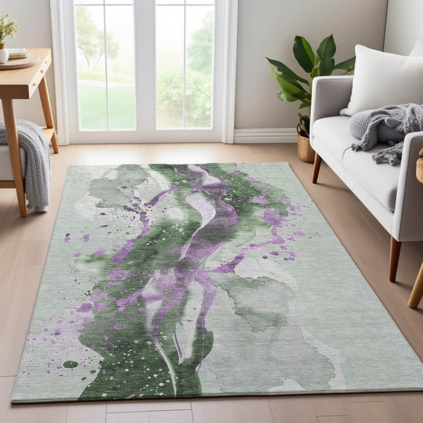 HomeRoots 10' X 14' Artichoke Green Abstract Area Rug - Stain-Resistant, UV-Protected, Machine-Woven Elegance 694200