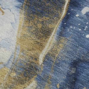 HomeRoots 5' X 8' Stylish Blue Gold Ivory Abstract Washable Area Rug - Durable, Pet-Friendly, UV Protected! 694202