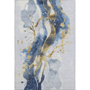 HomeRoots 9' X 12' Blue Gold Ivory Abstract Area Rug - Washable, UV Protected, Stain Resistant, Modern Design 694205