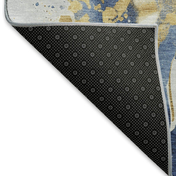 HomeRoots 9' X 12' Blue Gold Ivory Abstract Area Rug - Washable, UV Protected, Stain Resistant, Modern Design 694205
