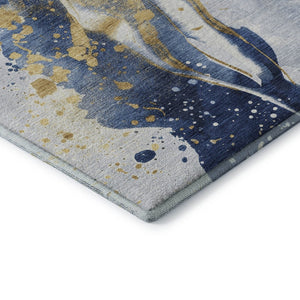 HomeRoots 9' X 12' Blue Gold Ivory Abstract Area Rug - Washable, UV Protected, Stain Resistant, Modern Design 694205
