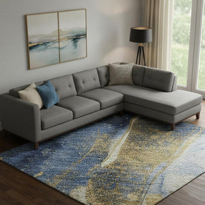 HomeRoots 10' Blue, Gold & Ivory Abstract Washable Area Rug - UV Protected, Durable, Stain-Resistant Comfort! 694206