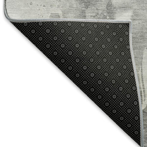 HomeRoots 8' Modern Abstract Round Rug in Gray and Charcoal - Washable, UV Protected, Non-Slip, Durable Design 694209