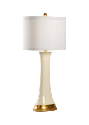 Chelsea House Hopper Cream Glazed Ceramic Lamp With Antique Gold Leaf Mount & Brass Accents — Slim 33.5" Height 69421