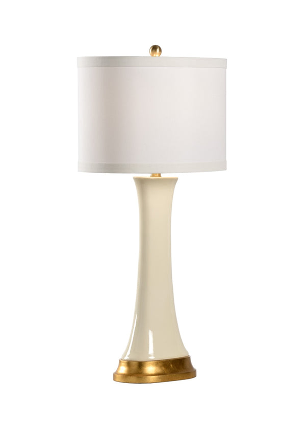 Chelsea House Hopper Cream Glazed Ceramic Lamp With Antique Gold Leaf Mount & Brass Accents — Slim 33.5" Height 69421
