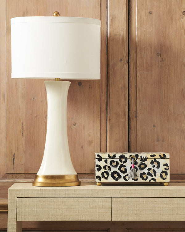 Chelsea House Hopper Cream Glazed Ceramic Lamp With Antique Gold Leaf Mount & Brass Accents — Slim 33.5" Height 69421