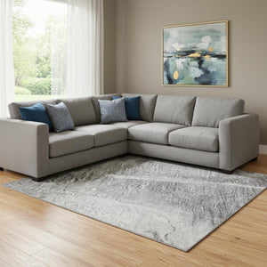 HomeRoots 8' Gray Silver Charcoal Abstract Washable Area Rug - Durable, UV Protected, Ideal for High-Traffic Spaces 694210