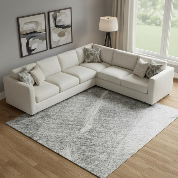 HomeRoots 9' X 12' Modern Abstract Gray Silver Charcoal Area Rug - Washable, UV Protected & Stain Resistant 694211