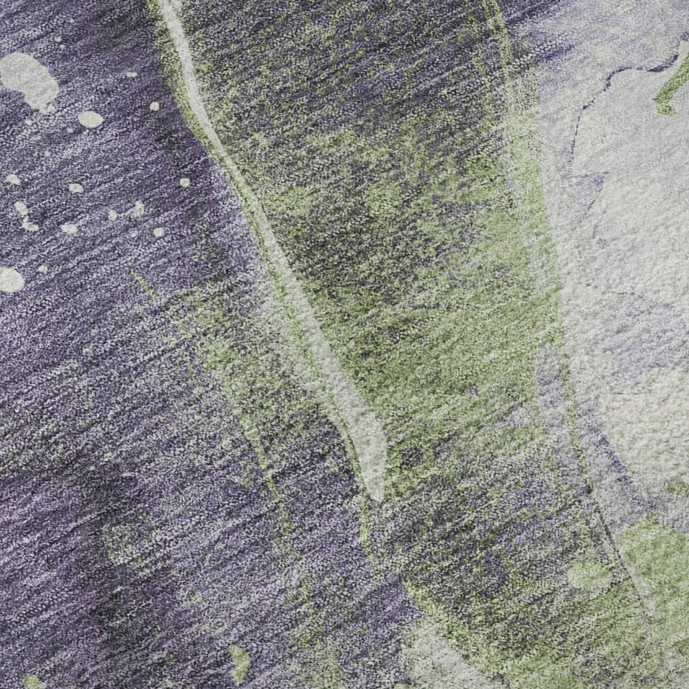 HomeRoots 5' Abstract Area Rug in Purple, Green & Ivory - Washable, UV Protected, Stain Resistant, Non-Slip! 694214