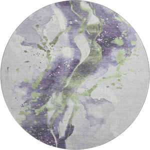 HomeRoots 8' X 8' Abstract Round Rug in Purple, Green & Ivory – Washable, UV-Protected, Family-Friendly Design 694215