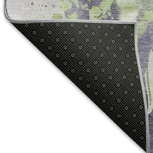 HomeRoots 8' X 8' Abstract Round Rug in Purple, Green & Ivory – Washable, UV-Protected, Family-Friendly Design 694215