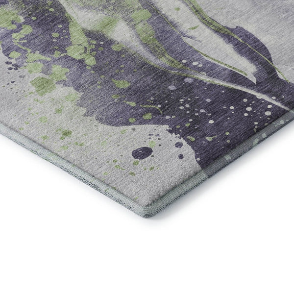 HomeRoots 8' X 8' Abstract Round Rug in Purple, Green & Ivory – Washable, UV-Protected, Family-Friendly Design 694215