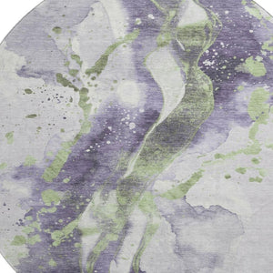 HomeRoots 8' X 8' Abstract Round Rug in Purple, Green & Ivory – Washable, UV-Protected, Family-Friendly Design 694215