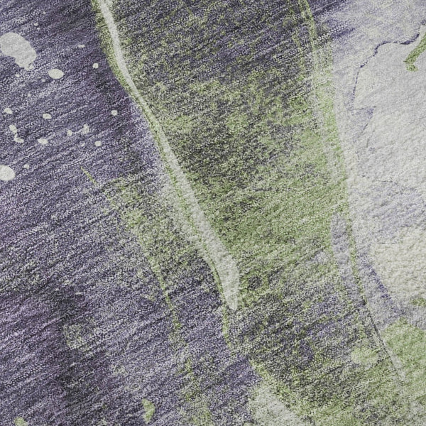 HomeRoots 9' X 12' Abstract Washable Area Rug in Purple, Green & Ivory – Stylish, Durable & UV Protected! 694217