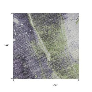 HomeRoots 9' X 12' Abstract Washable Area Rug in Purple, Green & Ivory – Stylish, Durable & UV Protected! 694217