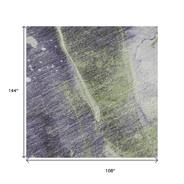 HomeRoots 9' X 12' Abstract Washable Area Rug in Purple, Green & Ivory – Stylish, Durable & UV Protected! 694217