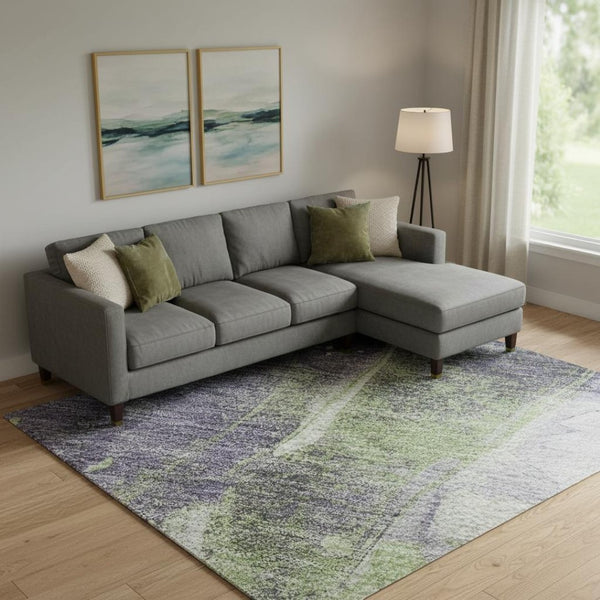 HomeRoots 9' X 12' Abstract Washable Area Rug in Purple, Green & Ivory – Stylish, Durable & UV Protected! 694217