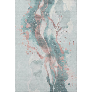 HomeRoots 5' X 8' Abstract Teal Salmon Ivory Washable Area Rug - Durable, UV-Protected, Stain-Resistant Comfort 694220