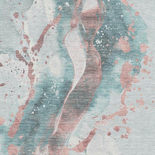 HomeRoots 9' X 12' Contemporary Teal Salmon Ivory Abstract Washable Area Rug with UV Protection & Durability 694223