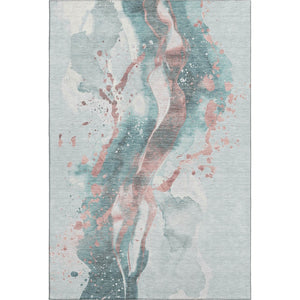 HomeRoots 10' X 14' Teal Salmon Ivory Abstract Area Rug - Durable, Washable, UV-Protected for Modern Spaces 694224