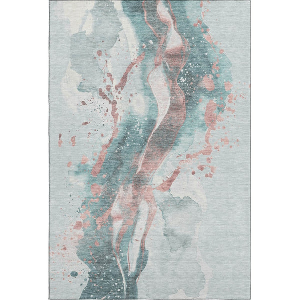 HomeRoots 10' X 14' Teal Salmon Ivory Abstract Area Rug - Durable, Washable, UV-Protected for Modern Spaces 694224