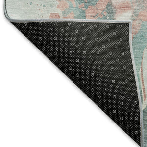 HomeRoots 10' X 14' Teal Salmon Ivory Abstract Area Rug - Durable, Washable, UV-Protected for Modern Spaces 694224