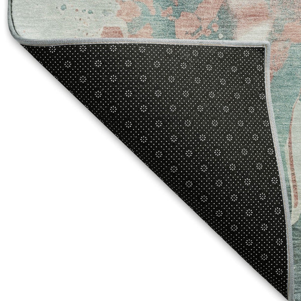 HomeRoots 10' X 14' Teal Salmon Ivory Abstract Area Rug - Durable, Washable, UV-Protected for Modern Spaces 694224