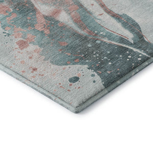HomeRoots 10' X 14' Teal Salmon Ivory Abstract Area Rug - Durable, Washable, UV-Protected for Modern Spaces 694224