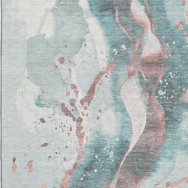HomeRoots 10' X 14' Teal Salmon Ivory Abstract Area Rug - Durable, Washable, UV-Protected for Modern Spaces 694224