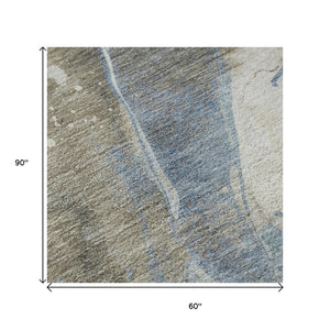 HomeRoots 5' X 8' Stylish Taupe Blue and Ivory Abstract Washable Area Rug with UV Defense & Non-Slip Backing 694226