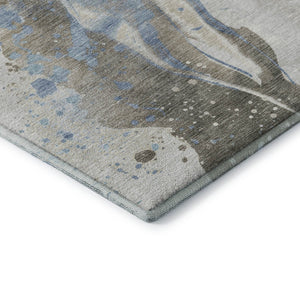HomeRoots 8' X 8' Abstract Washable Round Rug in Taupe Blue & Ivory - UV Protected, Stain Resistant, Stylish! 694227