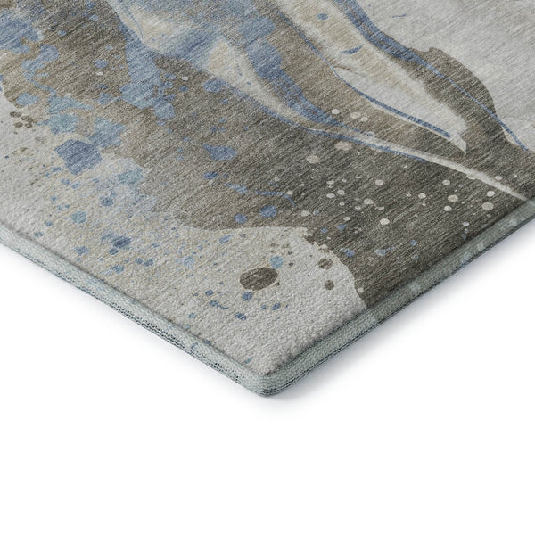 HomeRoots 8' X 8' Abstract Washable Round Rug in Taupe Blue & Ivory - UV Protected, Stain Resistant, Stylish! 694227